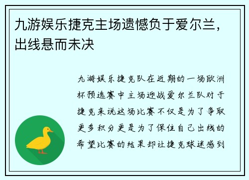 九游娱乐捷克主场遗憾负于爱尔兰，出线悬而未决